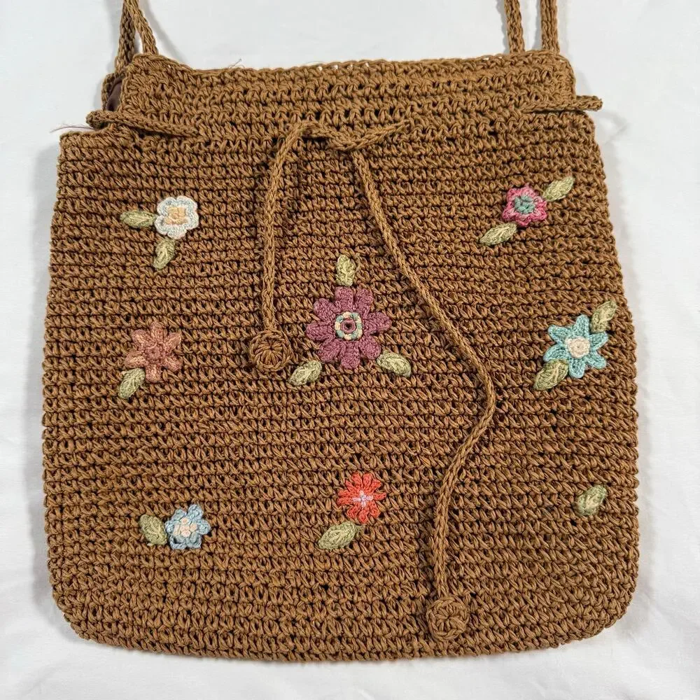 Vintage Crochet Raffia Floral Shoulder‎ Bag Boho Cottagecore fairycore purse